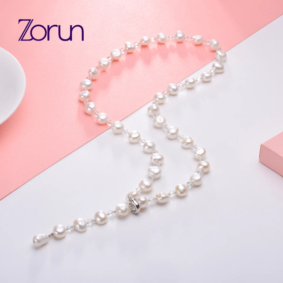 Zorun Real Natural Freshwater Pearl  Fashion/Fine Sweater Chain  Necklace Jewelry 8-9mm Good Sale for Women Party New Design