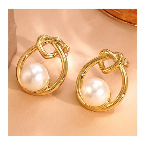 Hot Selling Love Knot Pearl Earrings Wind Personality Versatile Premium Stainless Steel Earrings