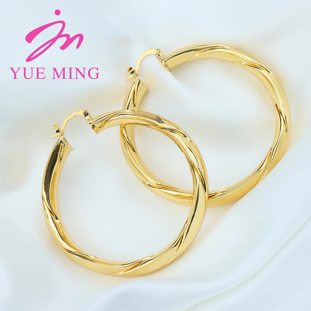 Big Hoop Earrings 60MM 18K Gold Plated Clip Copper Round Circle Earrings for Women's Fashion Statement Golden Punk Charm Earring