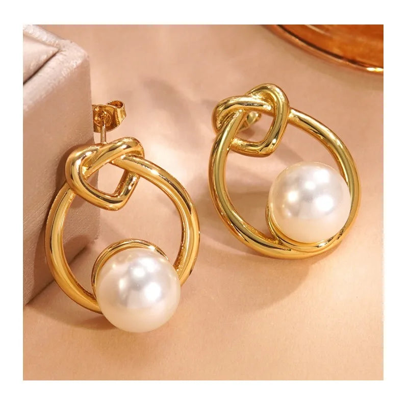 Hot Selling Love Knot Pearl Earrings Wind Personality Versatile Premium Stainless Steel Earrings